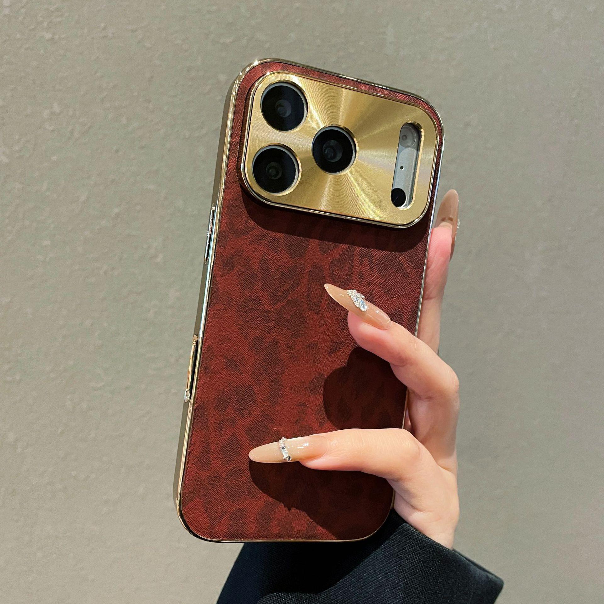 

iPhone 17 Pro Max PU Electroplated Leopard Print Leather Protective Case - Two-in-One Full Coverage for iPhone 12 вино красного