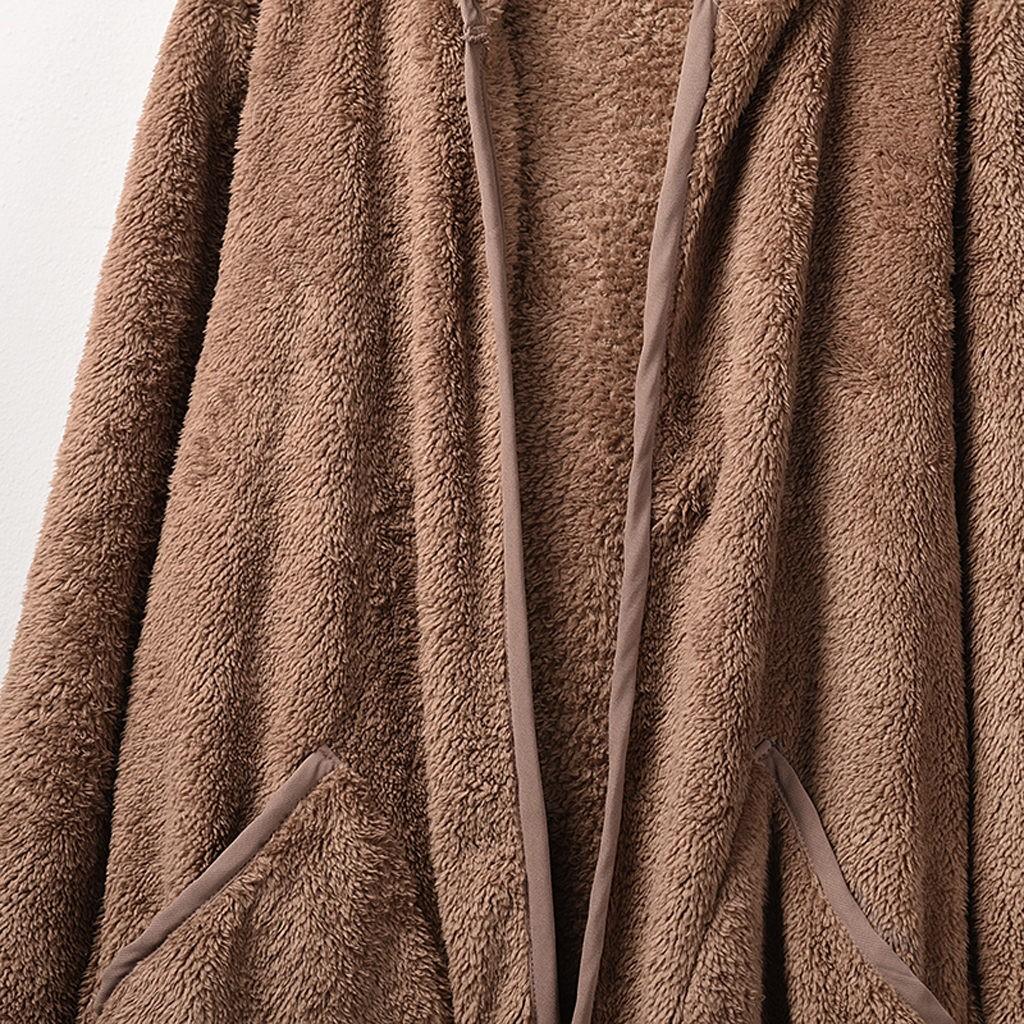 Women's Faux-Fur Shaggy Winter Coat Long Sleeve Open Front Outwear Hooded Jacket