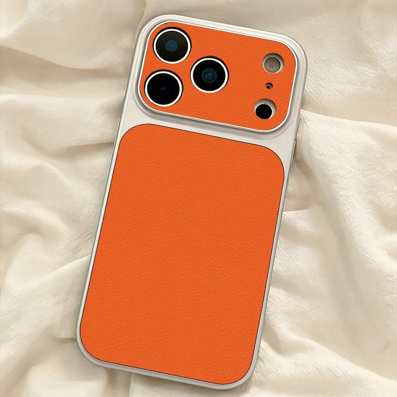 Large Window Synthetic Leather Casing for iPhone Pure Orange Printed Patterned Plain Shell Soft Case Protective Cover | BP B031