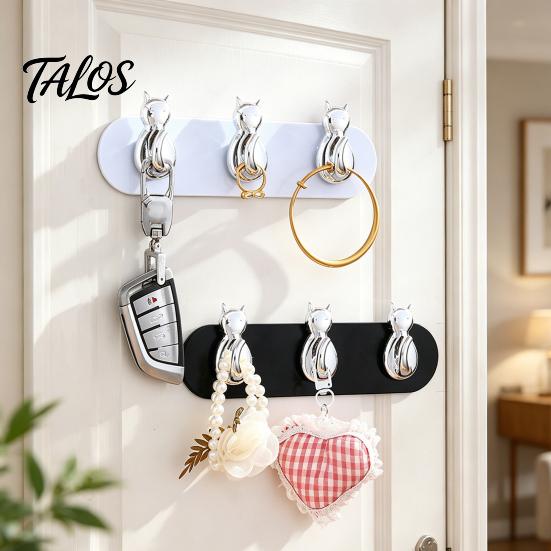 Cat-Shaped Wall Hooks, No Drilling Strong Bearing Capacity Hooks, Three-hook Combination Rack for Keys Bags Accessories