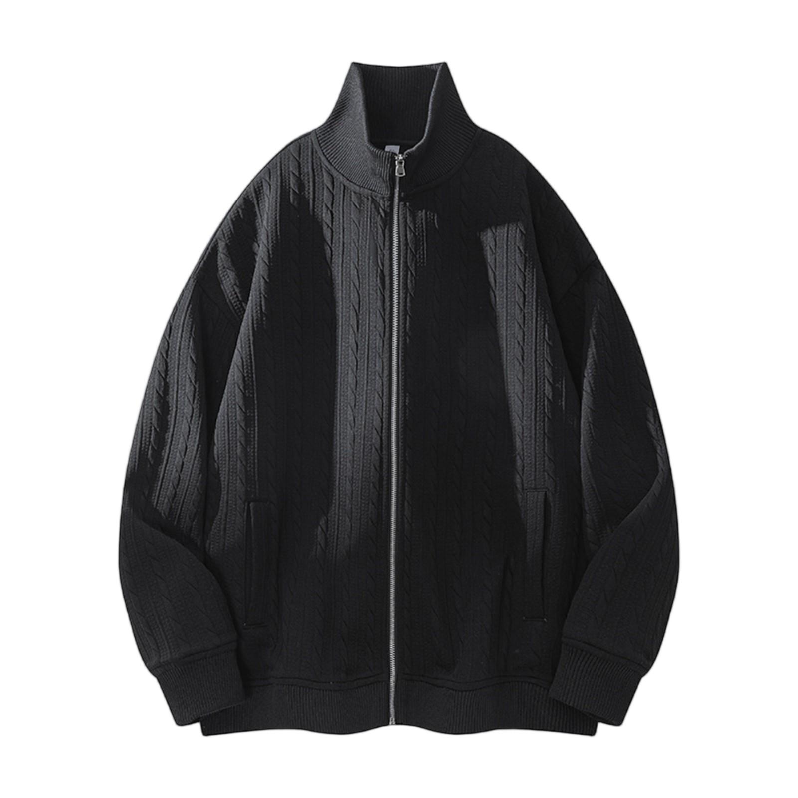 

Новая мужская толстовка с текстурированным воротником-стойкой, куртка на молнии, вязаный двухслойный кардиган с косами M чёрный