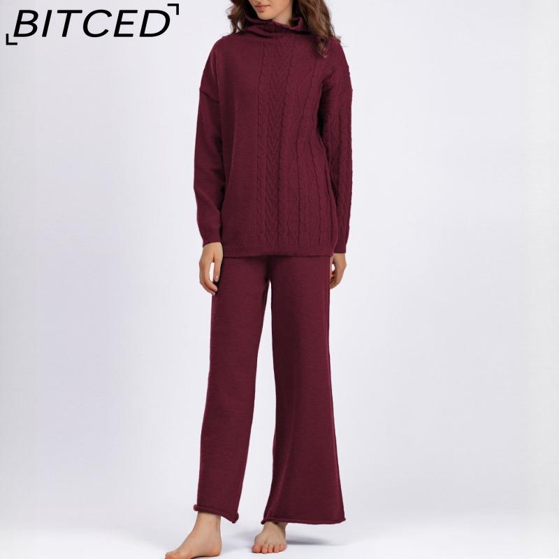Autumn and Winter Large-sized High-neck Set, Fashionable, Gentle and Laid-back Style Sweater Two-piece Set, Solid Color Knitted