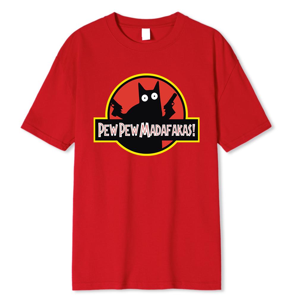 Pew Pew Madafakas Black Cat With Two Guns Male Tops Summer Loose T-Shirt Cotton T-Shirt Clothes Casual T-Shirts
