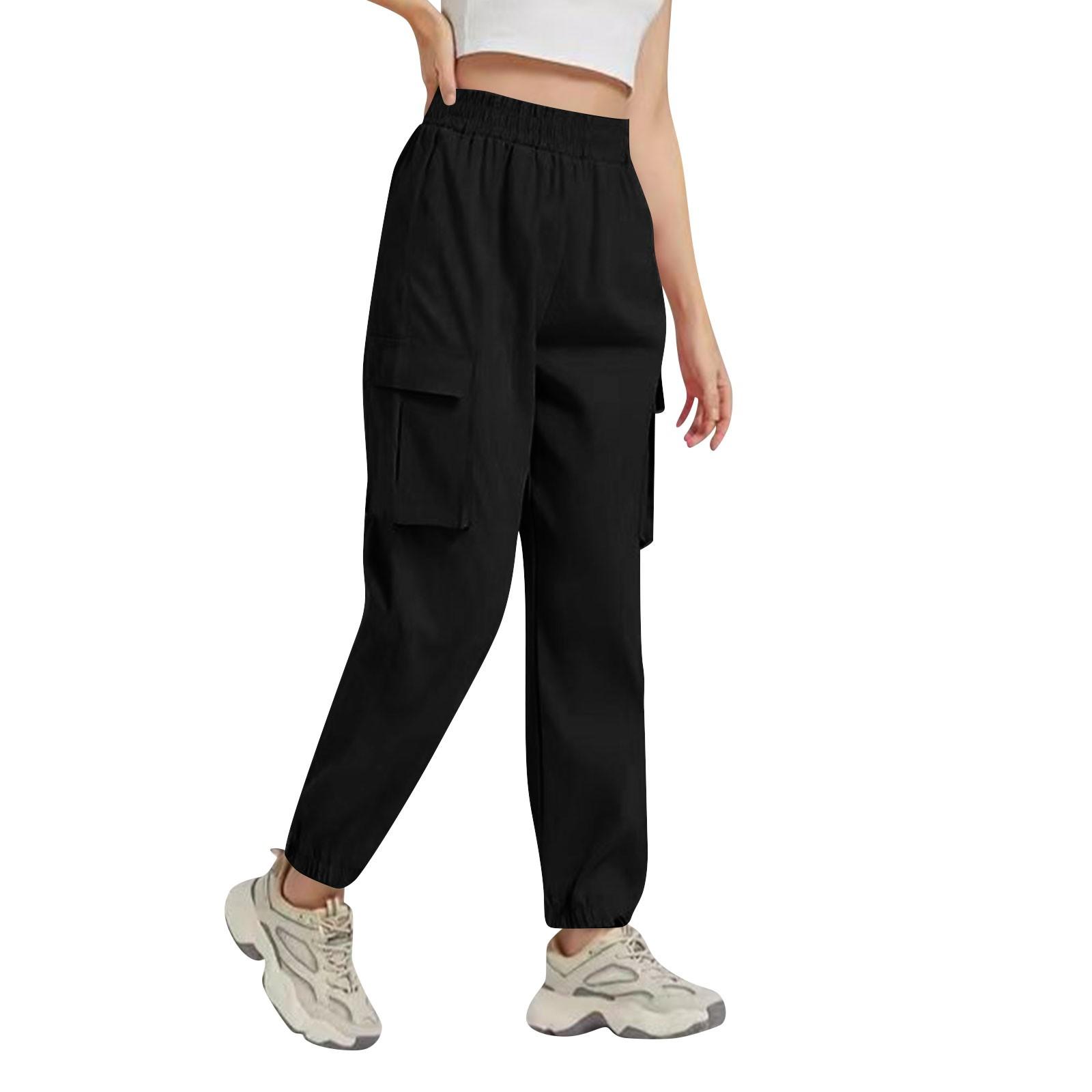 

Женский повседневный однотонный комбинезон с эластичной резинкой на талии и резинкой для ног, спортивные штаны со стерео-сумкой L чёрный