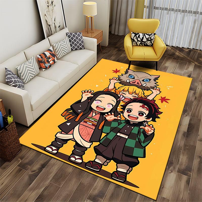 Cute Anime Characters On Yellow Suitable As a Non-slip Mat for the Living Room or Bedroom Sofa