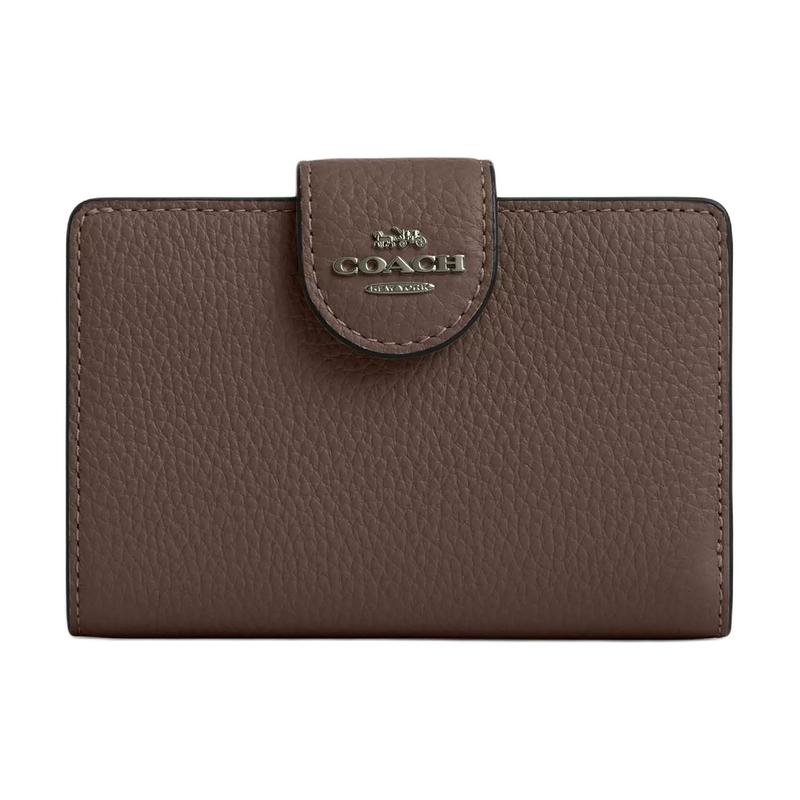 COACH Corner Zip etter Logo Bifold Design Pebbled Leather Wallet Women s Brown brown коричневый