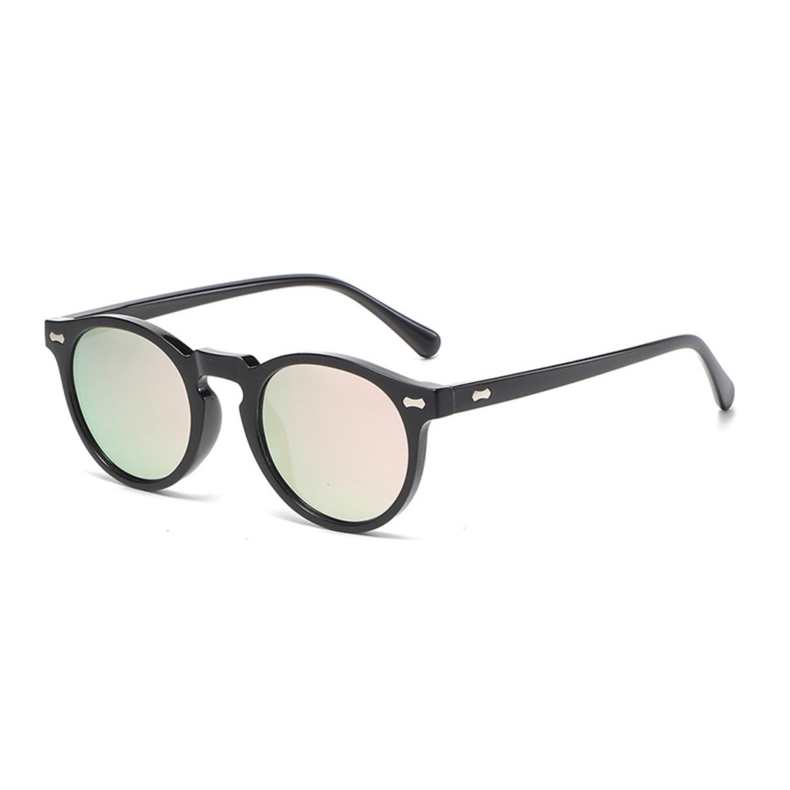 

Round Vintage Style Sunglasses Polarized Lens Japanese Korean Fashion Metal Frame Reflective Lens UV Protection Outdoor Eyewear One Size чорний
