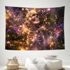 Mystical Skeleton Tapestry, Glowing Skeleton With Sparkling Lights, Blooming Flowers And Magical Mist Print Wall Hanging For