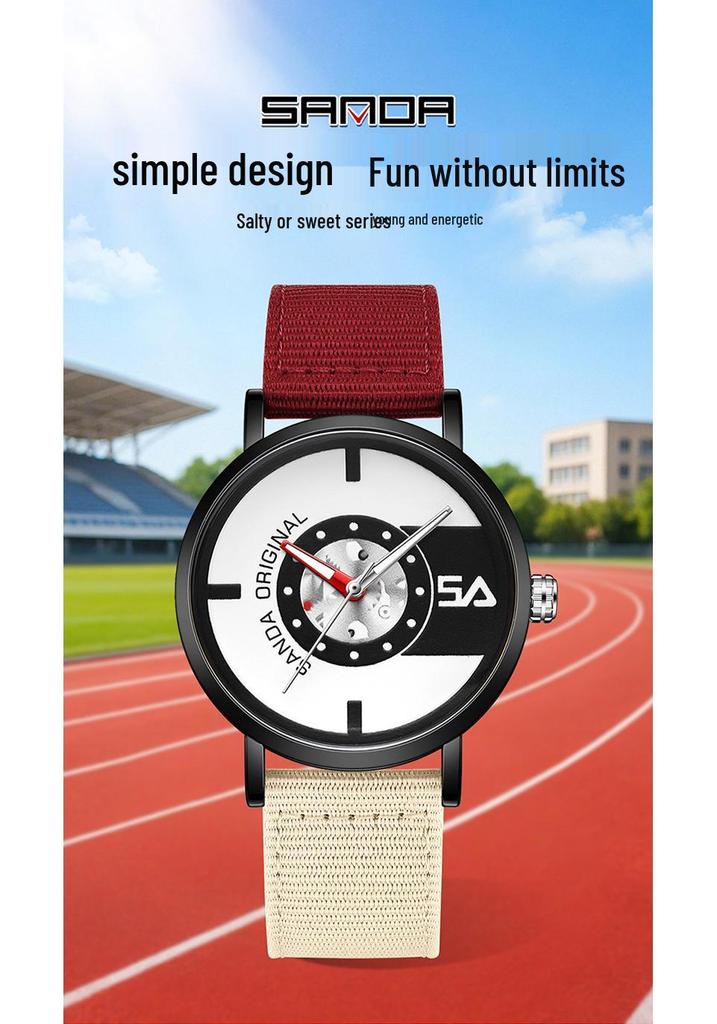 Sanda Nylon Strap Quartz Watch - Simple, Thin, Creative Dial, Waterproof, for Students and Sports