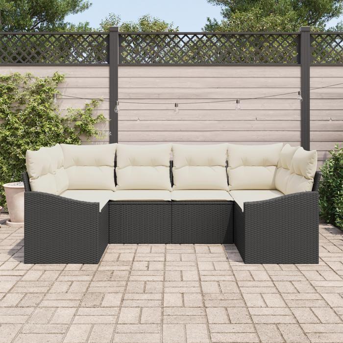 VidaXL Ensemble de canapé de jardin 6 pièces avec coussins Noir Poly Rattan 3346857