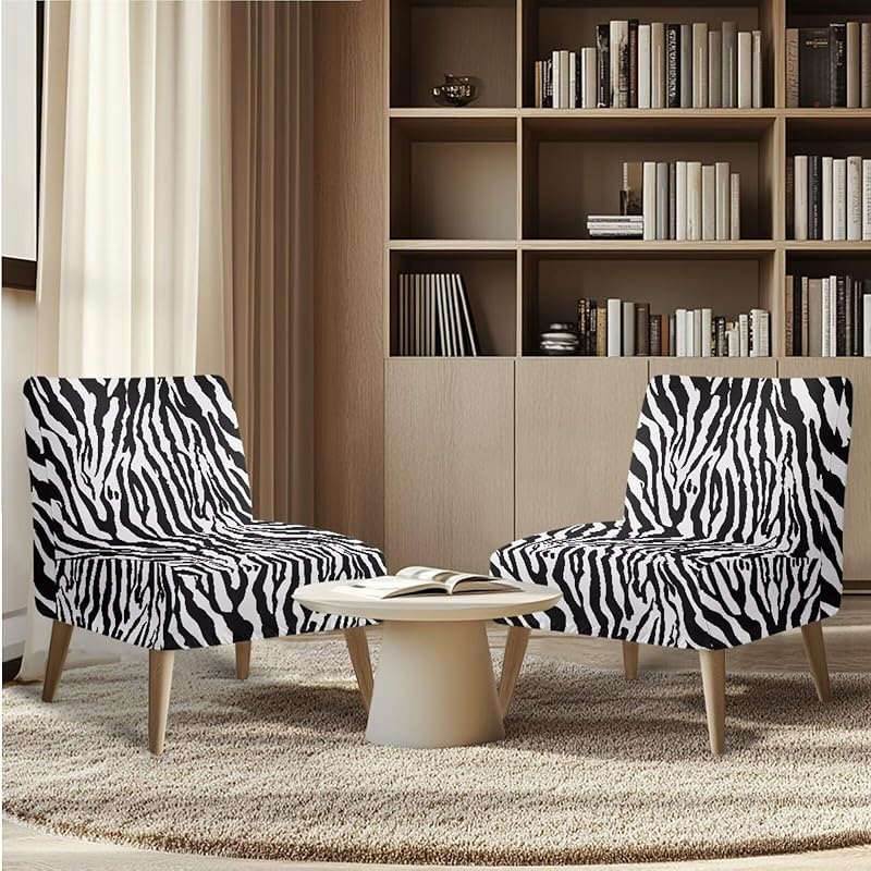 Accent Chair Slipcover Set of 2 Stretch Armless Cow Print Accent Chair Cover Washable Slipper Chair Slipcover Without Arms Covers Furniture Protector зебра печати