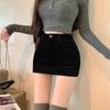 Women's High Waist Black Velvet Mini Skirt - Autumn/Winter 2026 Bodycon A-line Hip Wrap Style