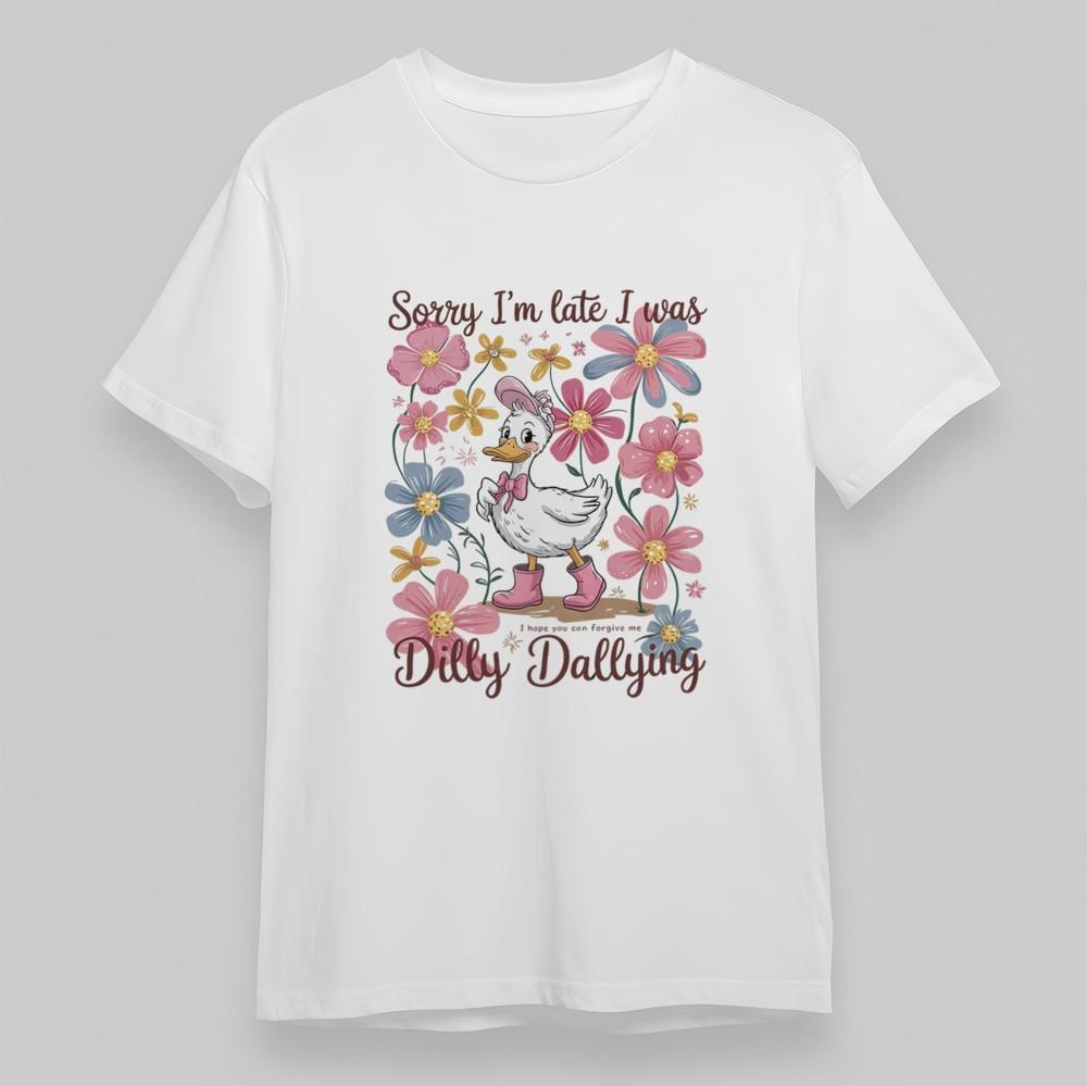 

Women s Oversize T-Shirt Sorry I’m Late I Was Dilly Dallying Duck Floral Tee USA 4XL