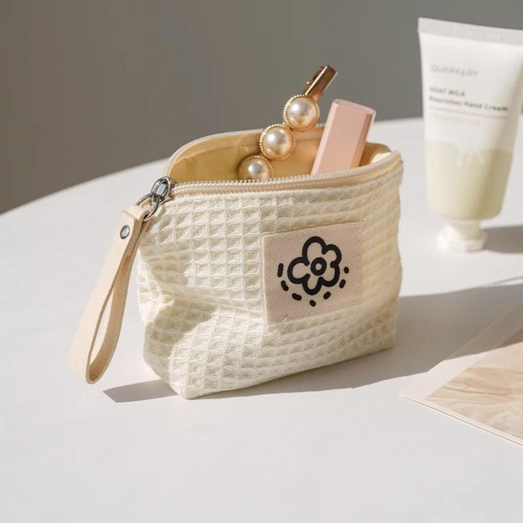 Portable Floral Mini Makeup Bag Polyester Zipper Small Coin Purse Square Soft Lipstick Headphones Key Storage Bag