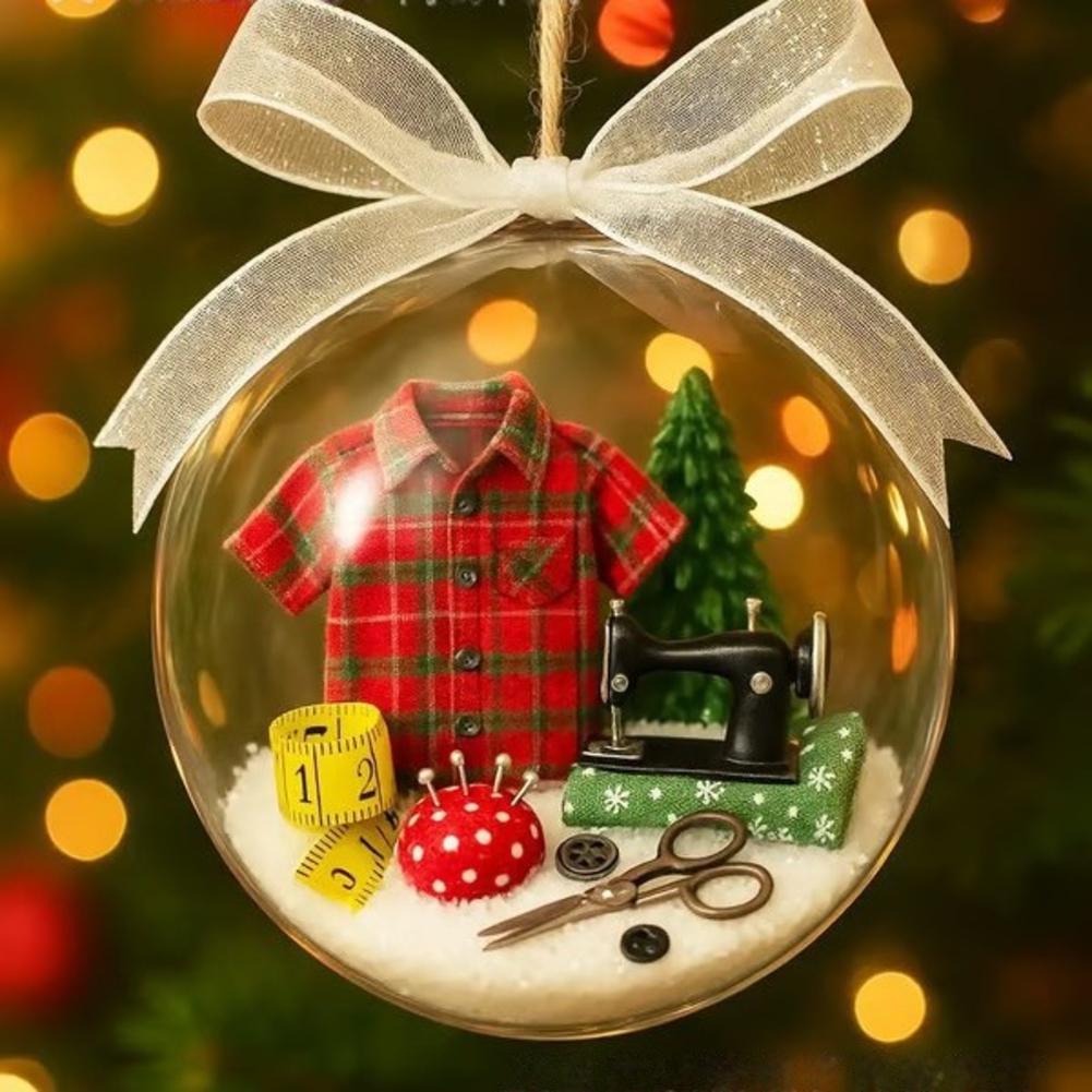 Snow Globe Ornament with Sewing Machine Theme for Holiday Decoration Hanging On Christmas Tree or Craft Space Display