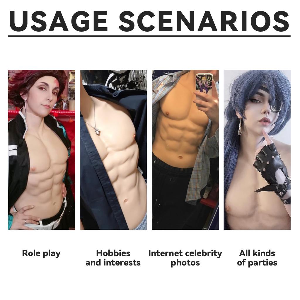 KUMIHO Muscle Handsome Silicone Fake Fake One Size Fits Ivory and White Suit, Cosplay, Macho, Muscles, Cross-dressing, Suit, Abs, Muscles, Half-Body,