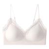 Pink Lace Trim Seamless Wireless Bra with Adjustable Straps