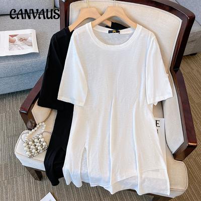 T-shirt estiva da donna taglie forti Top a maniche corte T-shirt ampia di media lunghezza