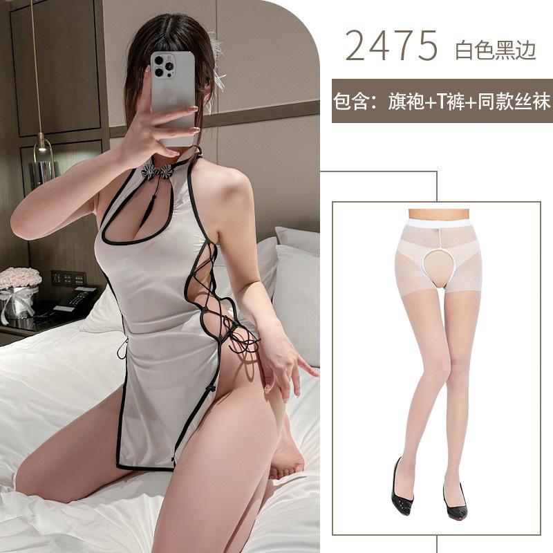 Sex underwear retro disc buckle cheongsam high split strap sexy sex uniform open file hot chest outfit