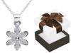 Silver Women' Flower Necklace with Cubic Zirconia Flower Short 45cm
