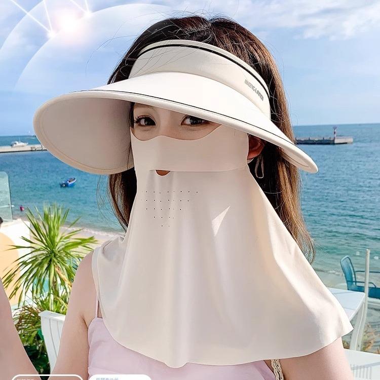 Big Eaves Empty Top Sun Protection Hat Women's Summer UV Protection Outdoor Sun Protection Mask Sun Hat Cycling Sports Sun Hat