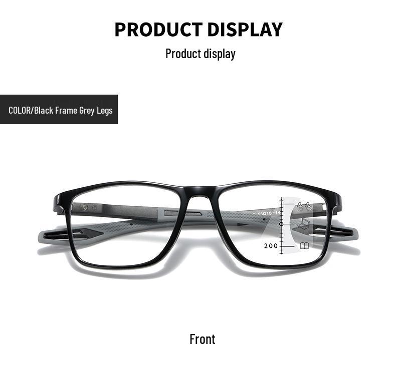New TR90 Multifocal Progressive Sports-Style HD Reading Glasses, Anti-Blue Light, Suitable for Near and Distance Viewing