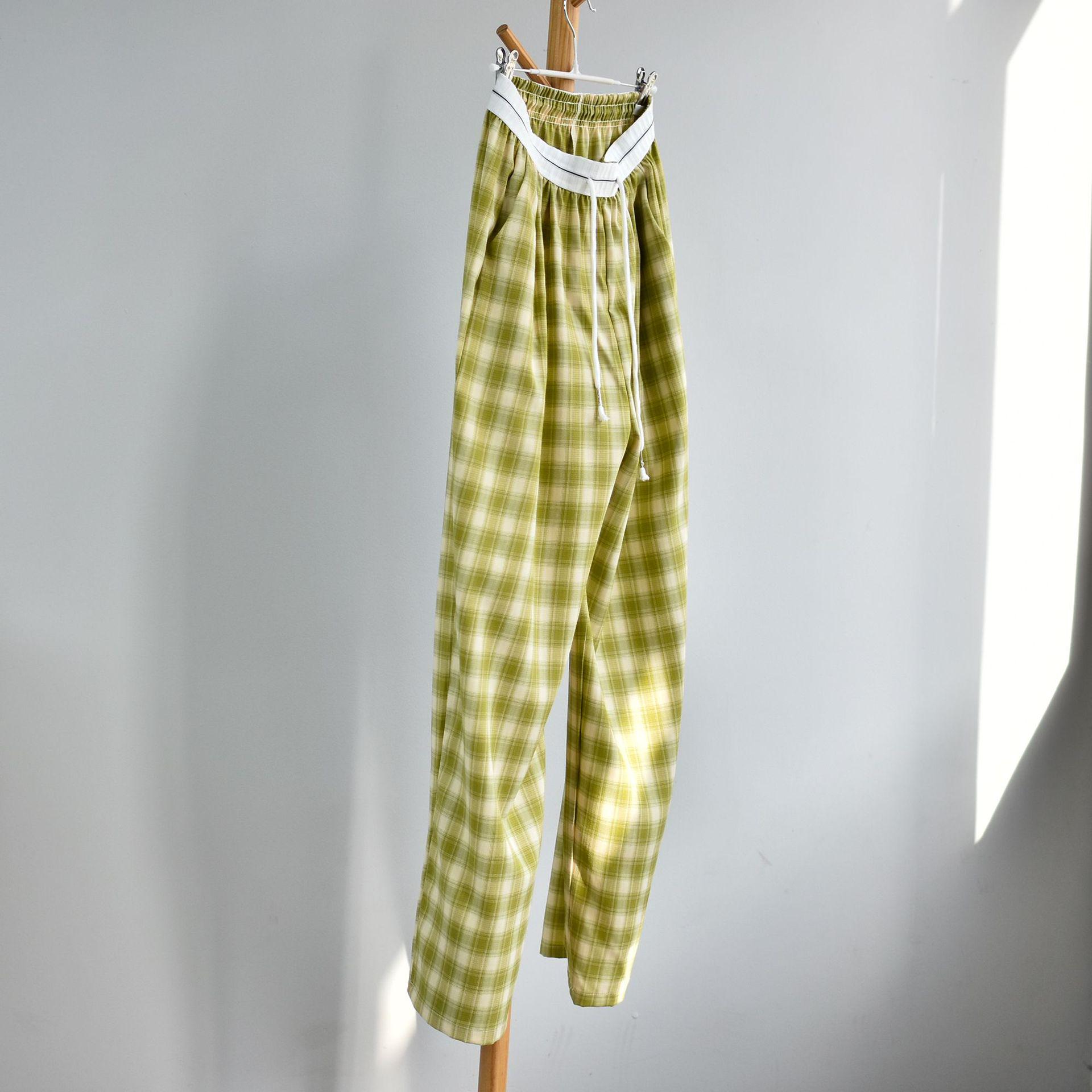 

Женские повседневные брюки в клетку с широкими штанинами и завязками на лето 2025 года M (40-50 kg)