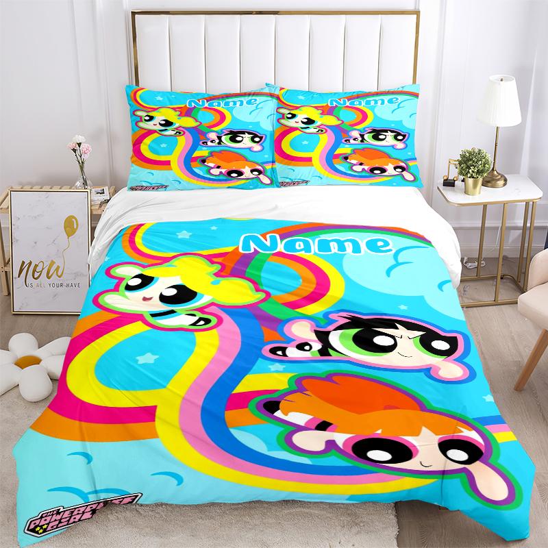 Custom Textile Power Puff Girls Bedding 3 Piece Set HD Print Duvet Cover Pillowcases for Teens Adult Bedroom Decoration