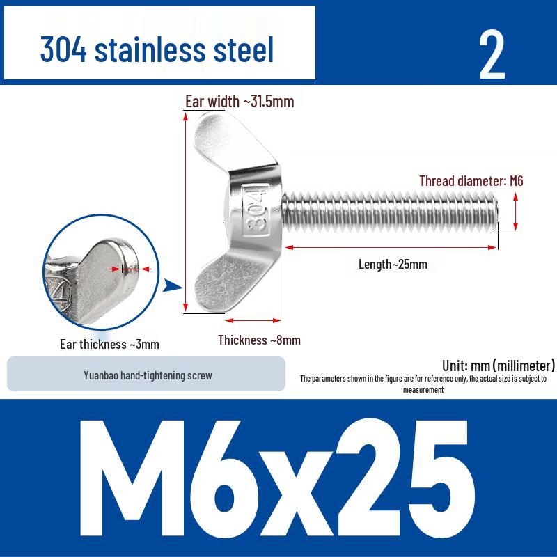 304 Stainless Steel Butterfly Weld Screw Yuanbao Hand-Tight Horn Bolt M3-M16