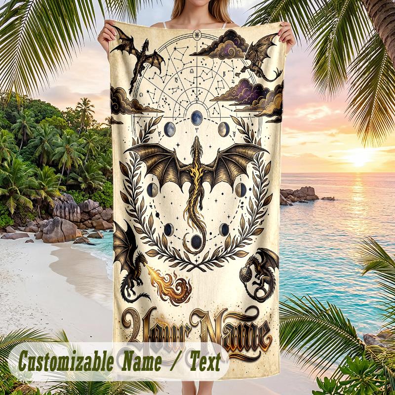 Dragon Theme Beach Towel Personalized Custom Name & Text Soft Quick Dry Beach Towel for Swimming Travel