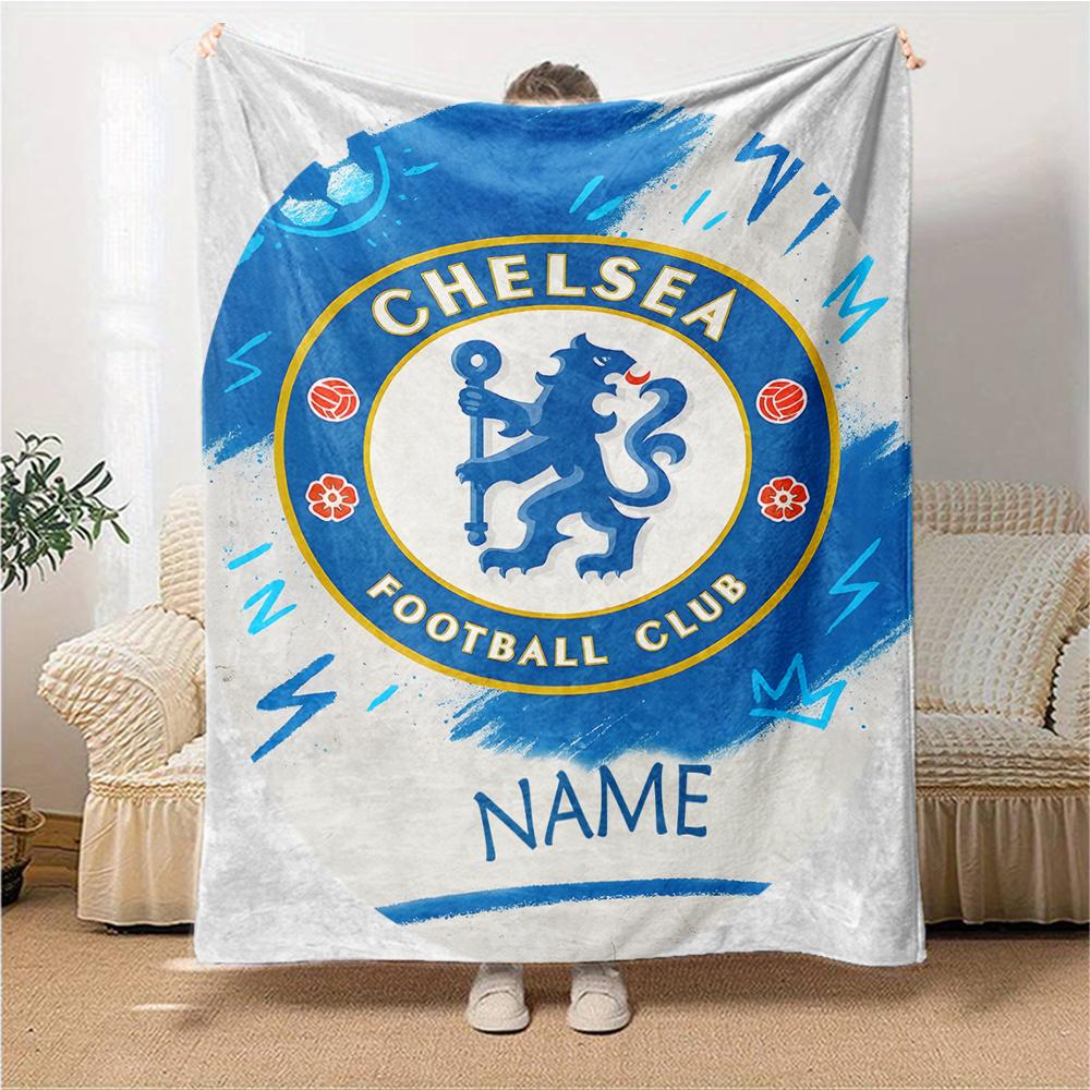 Custom Name Chelsea FC Crest Blanket for Couch & Bed, Plush Cozy Fuzzy Blanket Super Soft & Warm Blankets for Fall and Winter. 0908247
