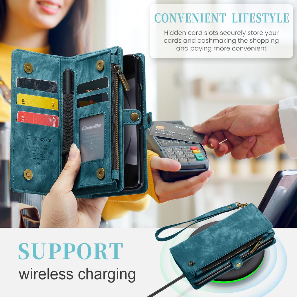 For Samsung Galaxy Z Fold5 5G Phone Cases CASEME 008 Leather Cover with Detachable Wallet and Strap