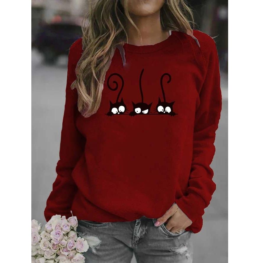 Women's Casual Long-sleeved Round Neck Printed Loose Sweatshirt Top