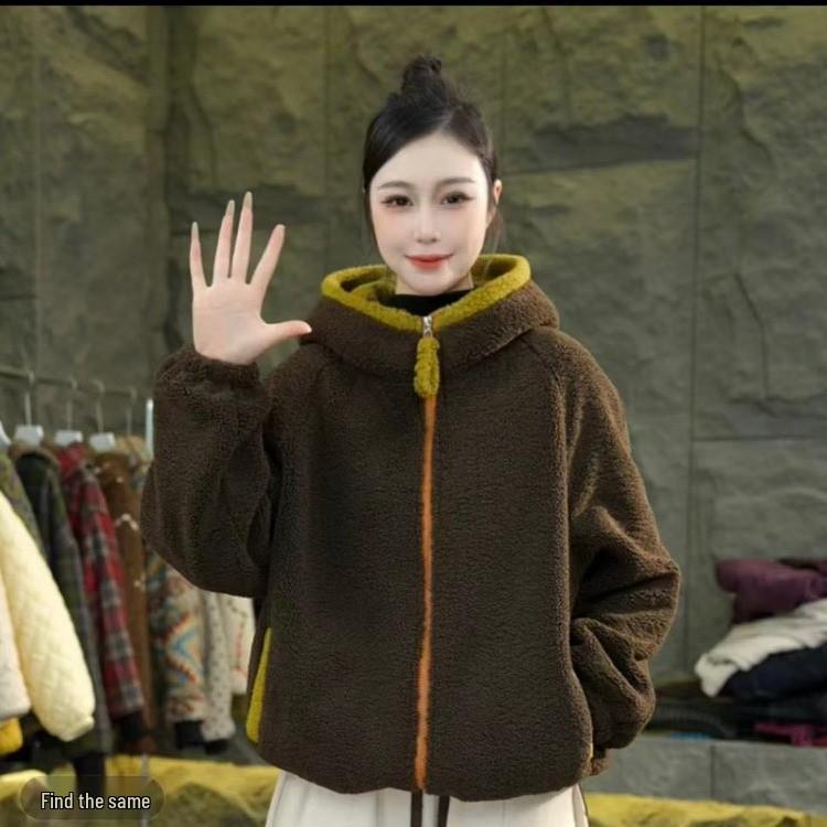 

Winter 2026 Fashion: Color Block Fleece-Lined Hooded Jacket L кавовий