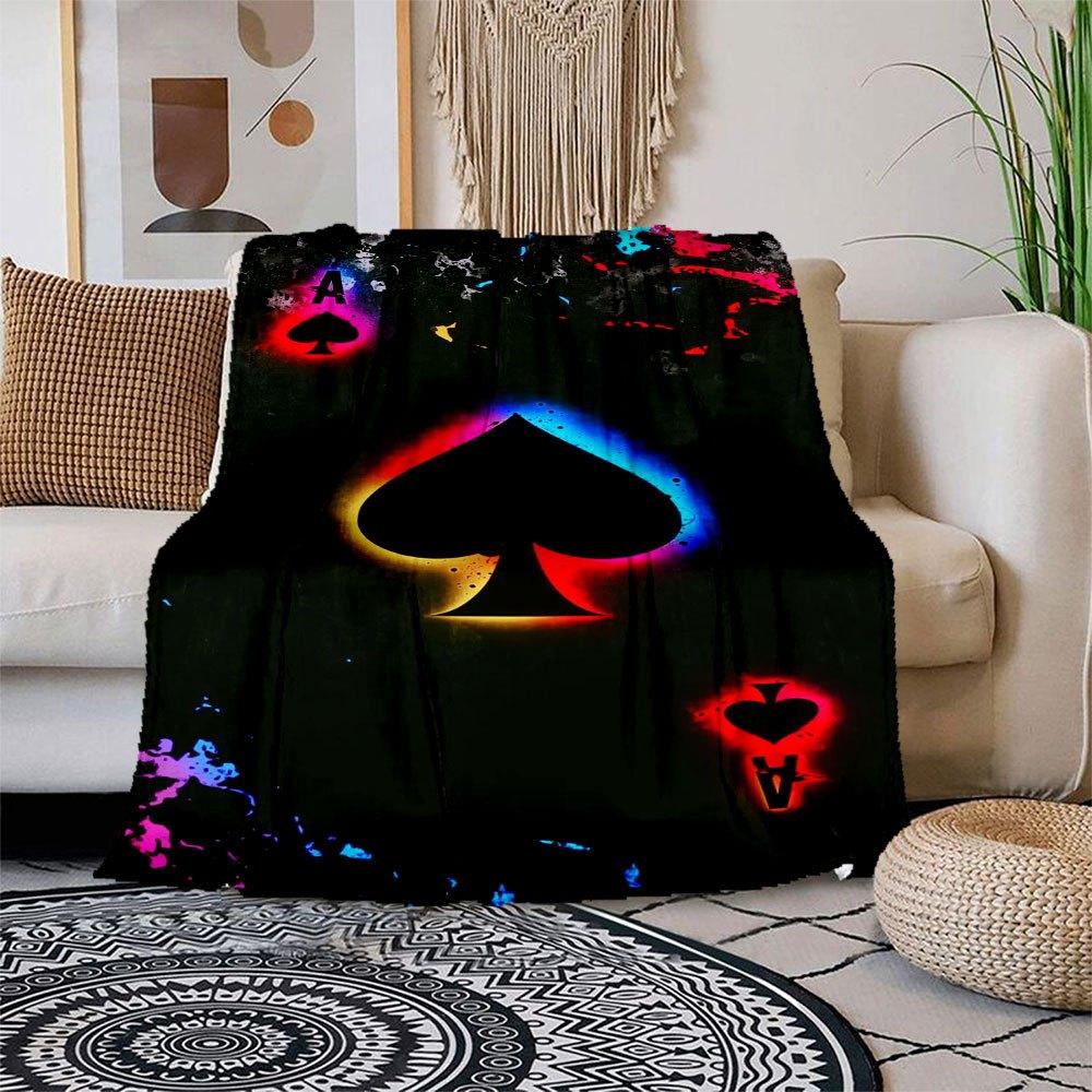 "Neon Spade Playing Card Art Print"Blanket Flannel Throw Blanket for Sofa, Bed, Travel, Camping, Office