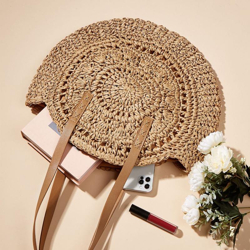 Yogodlns Strandtaschen für Damen Große Stroh-Handtasche Hohlblumen-Design Damen-Umhängetasche