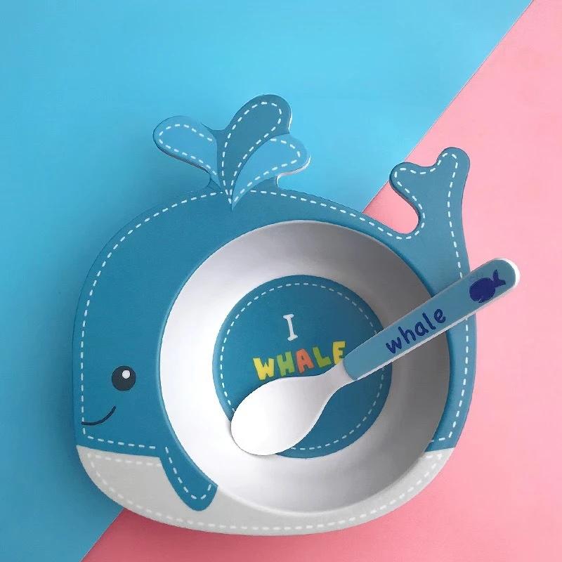 

Cute Cartoon Bamboo Fiber Children s Tableware Household Bowl Spoon Set Baby Soup Spoon Children s Auxiliary Food Rice Bowl