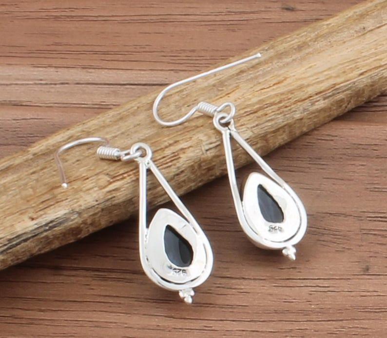 Solid 925 Sterling Silver Black Onyx Gemstone Women Dangle Earrings Gift For Her Statement Earrings Jewelry