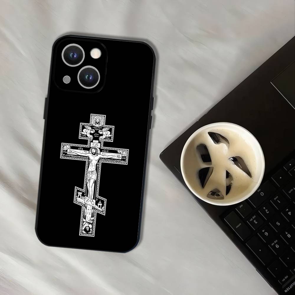 Orthodox Cross Icon Phone Case For iPhone 16,15,14,13,12,11,Pro,XS,Max,XR,Plus,E,SE4,Mini Black Soft Cover