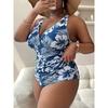 Women's Plus Size Two-Piece Swimsuit, Floral Print, Conservative Style, Cross-Back Tankini Set, Summer Beachwear
