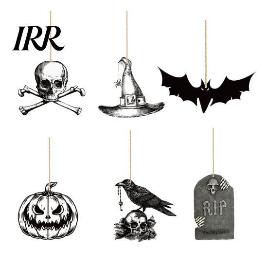 Halloween Holiday Decoration 6Pcs Wooden Hanging Decoration, Ghost Pumpkin Eyeball Party Supplies Ornament with Rope, Spooky