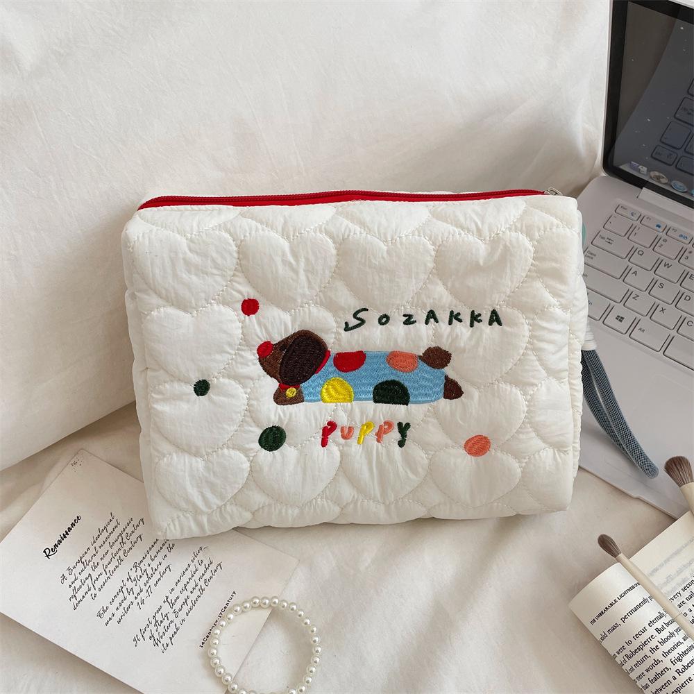 49211 Adorable Puppy Embroidered Cosmetic Handbag - New Cartoon Style Clutch & Storage Bag