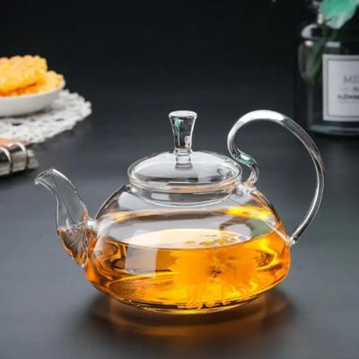 1ks 400ml/ 600ml Tepelně odolná zahuštěná Vysoká rukojeť Květina Sklenice na kávu Čajová konvička Blooming Glass Čajová sada Velká konvice WJ919