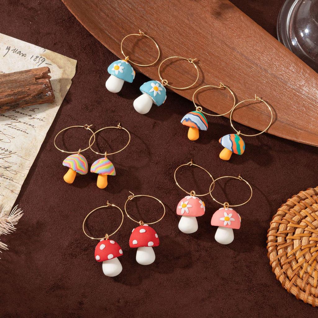 Creative Retro 3D Drip Oil Polymer Clay Mushroom Earrings