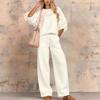 2026 Autumn/Winter New European and American Cross-border Women's Wear, Export Casual Loose Solid Color Zipper Crew Neck Wide-Leg Pants Set