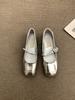 Versatile one-word strap single shoes silver women's shoes retro Mary Jane shoes flats small leather shoes