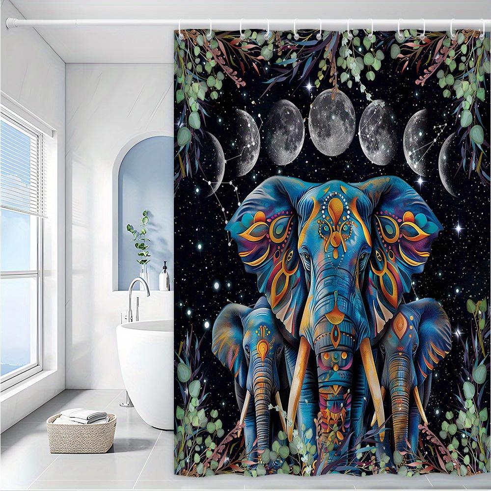 Cosmic Elephant Shower Curtain - Vibrant Boho & Celestial Theme for Bathroom Decor, Adds Mystical Charm and Artistic Flair