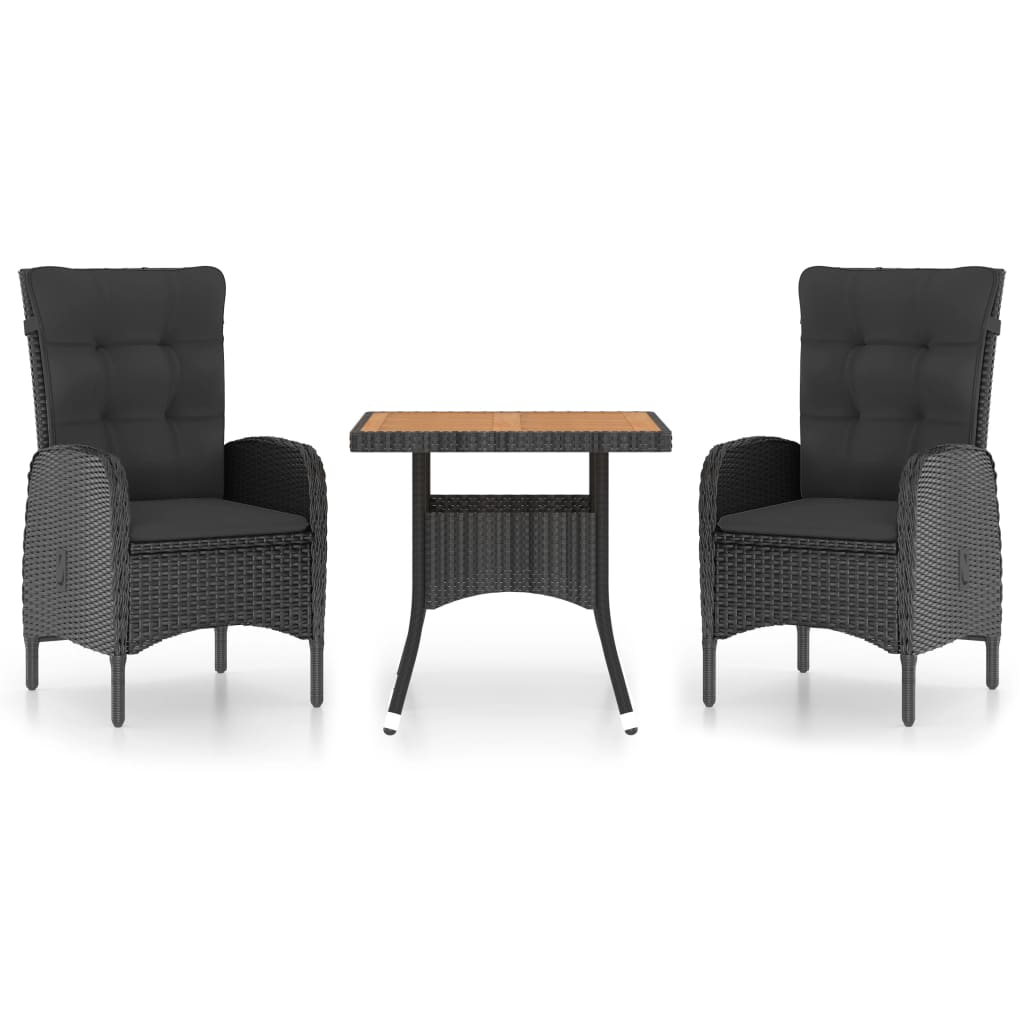 vidaXL 3-tlg. Garten-Essgruppe Poly Rattan und Akazienholz Schwarz