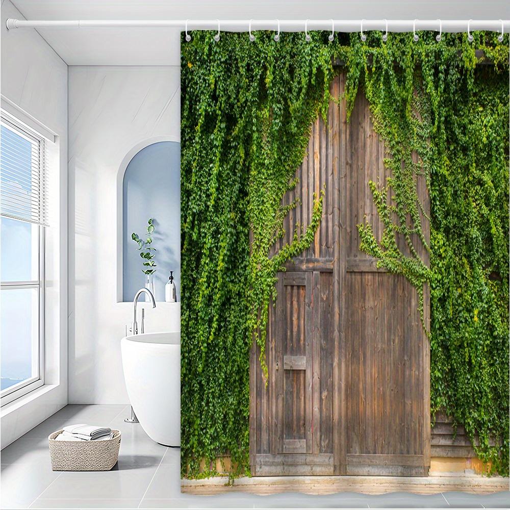 

Rustic Ivy-Covered Door Bath Curtain - Vintage Wood & Greenery, Waterproof Home Decor Adds Natural Charm to Your Bathroom W90XH180cm