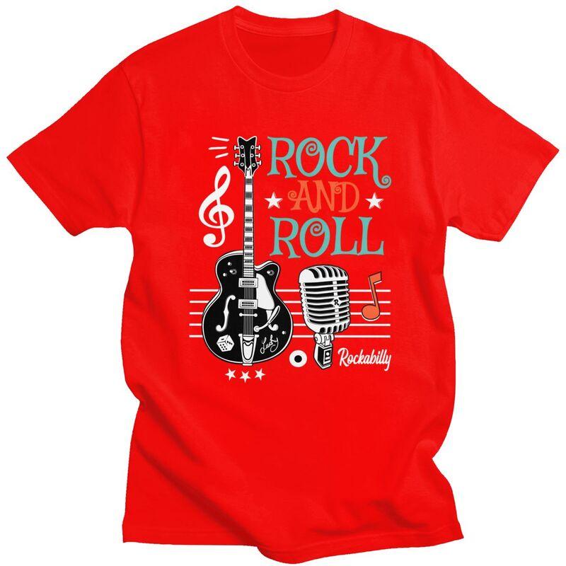 Custom Male Rockabilly Music Classic Rock And Roll Guitar T Shirts Short Sleeve Cotton Tshirt Casual Tees Slim Fit Clothing